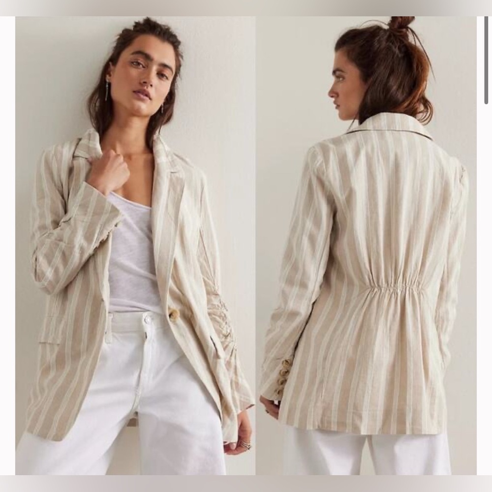 Free People Striped Blazer in Cream and Tan